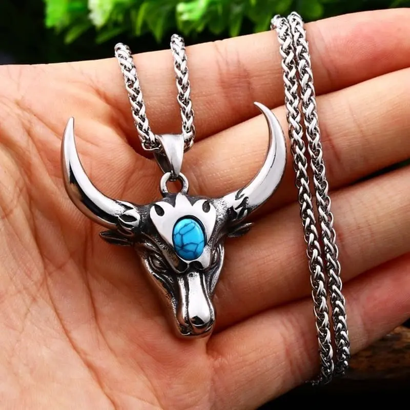 Buy Vintage Bull Head Pendant Necklace With Stone Locket And Chain For Men Boys And Best Friend At Best Price In Pakistan 