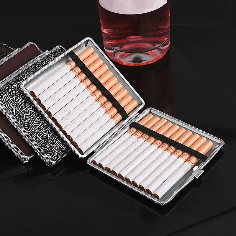 1pc New Metal Cigars Cigarettes Cases for about 20 sticks Cigarette Stainless Steel Tobacco Cigarette Boxes Tools