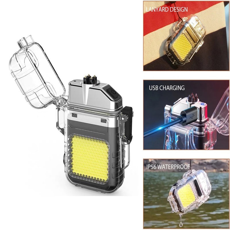 Rechargeable Arc Lighter Lighting Light Outdoor Multi functional Lighter Flashlight Mini Keychain Light